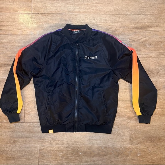 aws Other - Men Large Amazon AWS Convention re:Invent  Full-Zip Jacket Black Satin Bomber